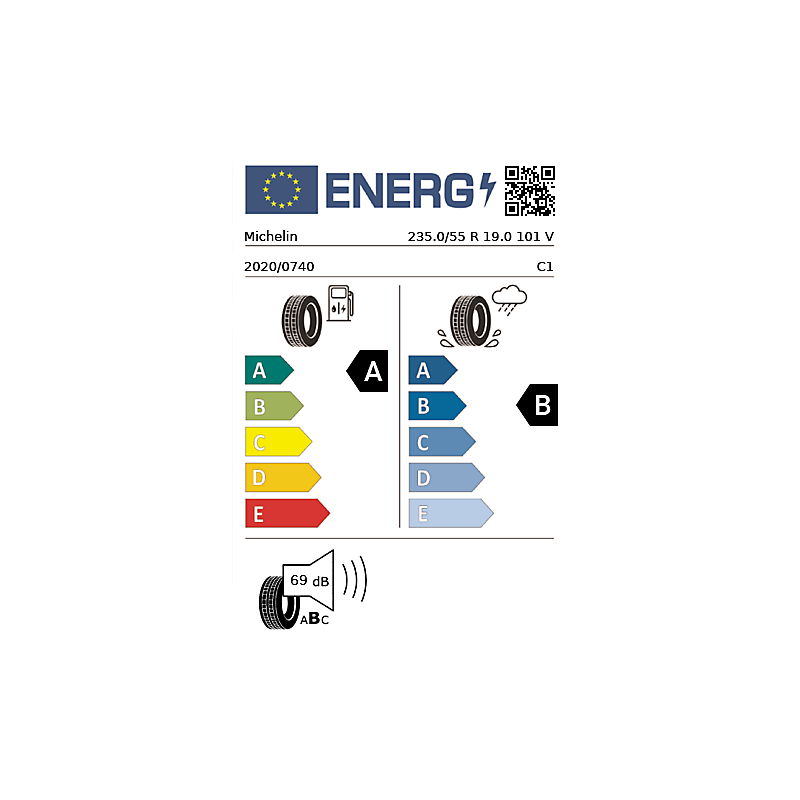 Vignette énergétique Michelin Michelin Primacy 5 Energy FRV S1 PREMIUM 19"